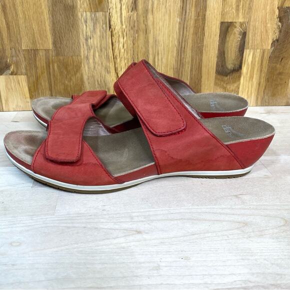 Dansko Vienna Tomato Milled Nubuck Two Strap Mini Wedge Slide Sandal 39 - Picture 3 of 9